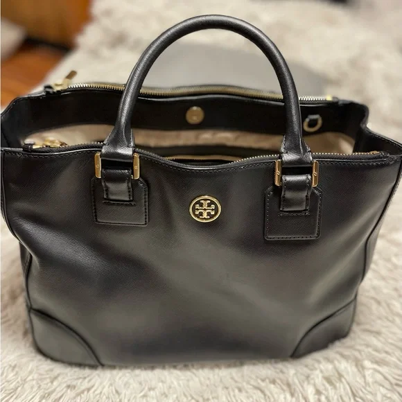 TORY BURCH"Bag Tote Leather Purse-Black - Picture 5 of 16